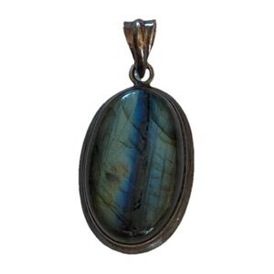 Labradorite Pendant Sterling Silver 2 In Oval Blue Green Gemstone 925 necklace
